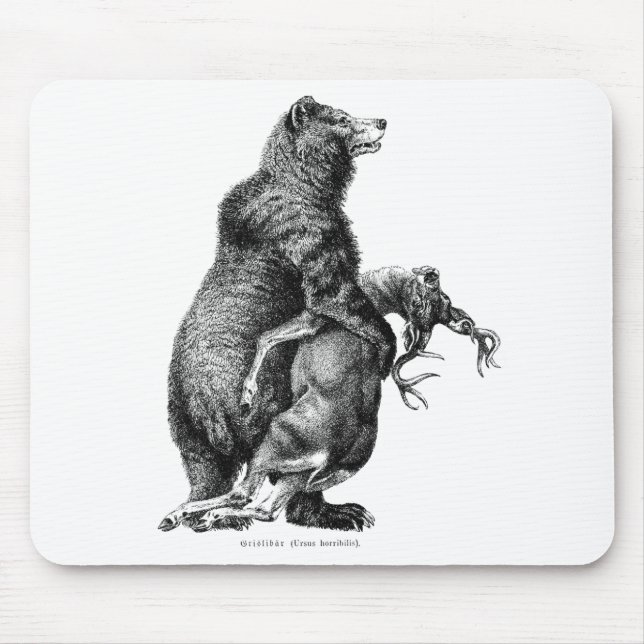 Mousepad Desenho Simples Da Caça Aos Ursos Grizzly (Frente)