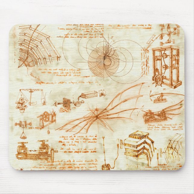 Mousepad Desenho técnico & esboços por Leonardo da Vinci (Frente)