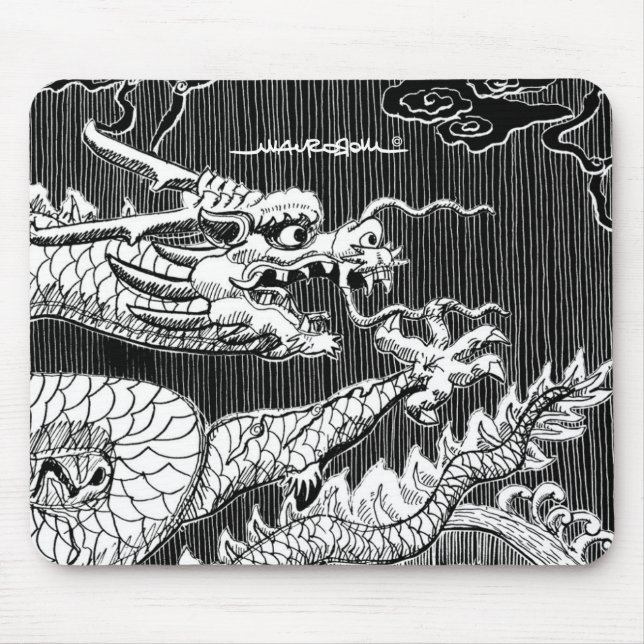 Mousepad Desenho tradicional em caneta de dragão chinês (Frente)