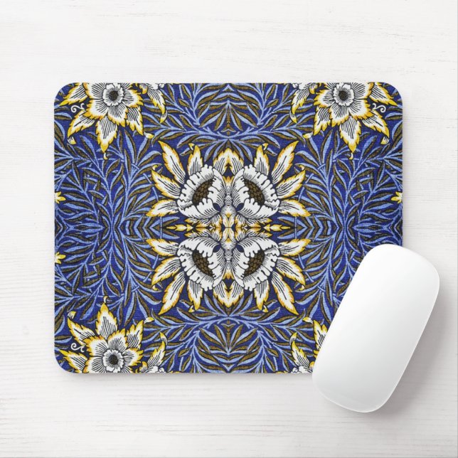 Mousepad Desenho Tulipa e Salgueiro Azul e Dourado de Willi (Com mouse)