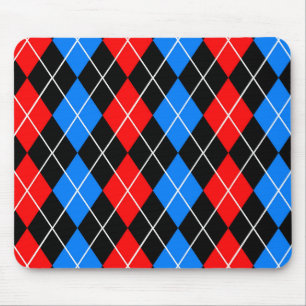 Mousepad Desenho Xadrez Argyle Vermelho Azul Preto