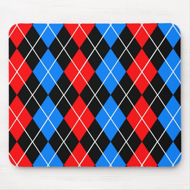 Mousepad Desenho Xadrez Argyle Vermelho Azul Preto (Frente)
