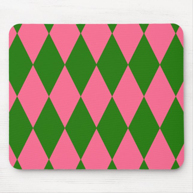 Mousepad Desenho Xadrez Arlequim Verde Rosa (Frente)