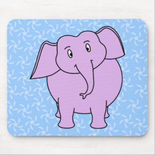 Mousepad Desenhos animados roxos do elefante. Fundo floral
