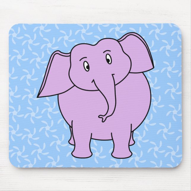 Mousepad Desenhos animados roxos do elefante. Fundo floral (Frente)