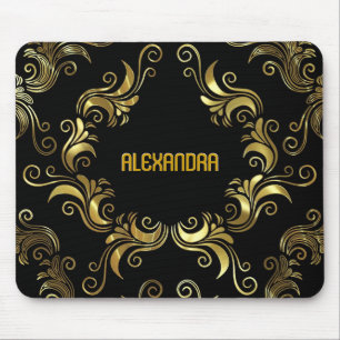 Mousepad Desenhos Pretos e Dourados - Monograma Personaliza