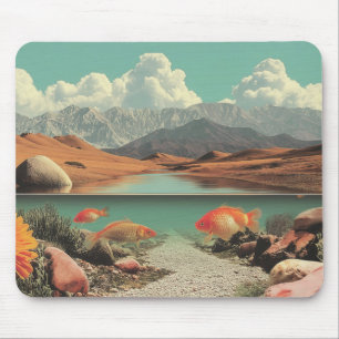 Mousepad Deserto e Lago Surreal com Peixes Dourados