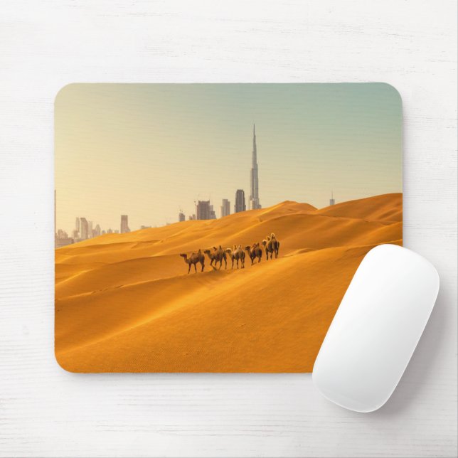 Mousepad Desertos | Vista Skyline do Dubai com Camelos (Com mouse)
