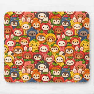 Mousepad Desfile de Amigos Frutas   Chibi Animal Fofo