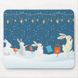 Mousepad Desfile de Lanterna de Coelhinhos Fofos pela Neve