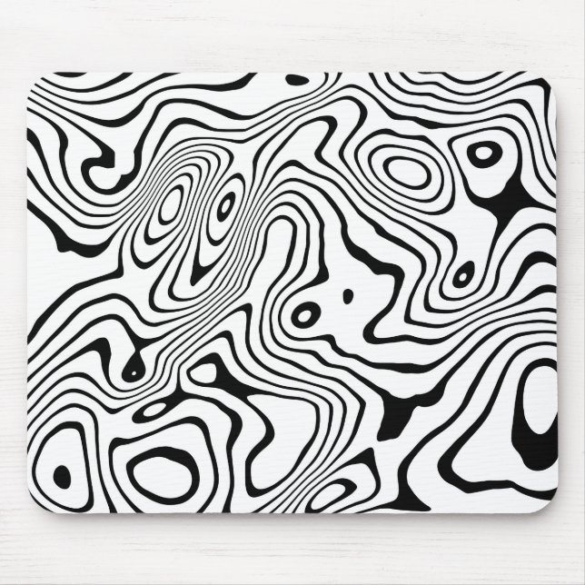 Mousepad Design abstrato do espiral líquido branco preto (Frente)