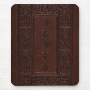 Mousepad Design antigo do livro gravado do couro de Brown