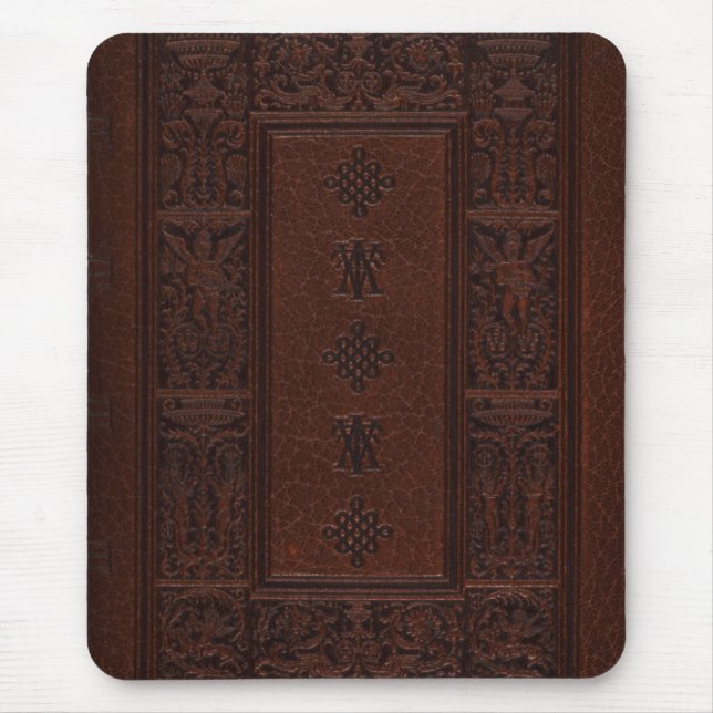 Mousepad Design antigo do livro gravado do couro de Brown (Frente)