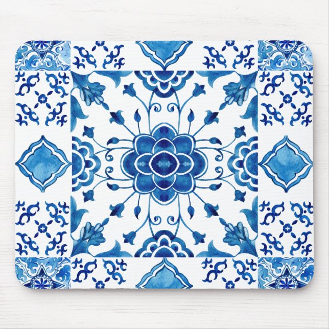 Mousepad Design azulejo italiano mediterrânico sem costura (Frente)