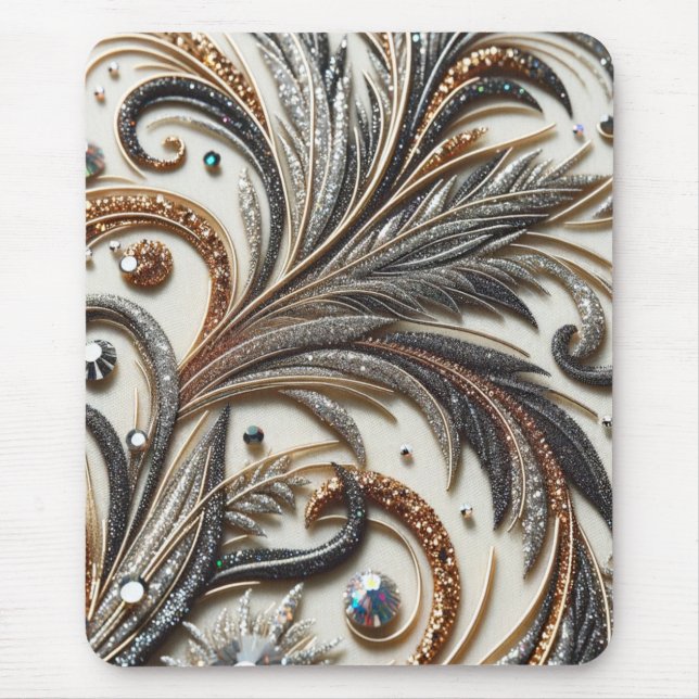 Mousepad Design Barroco Glamoroso com Glitter e Pedras Gama (Frente)