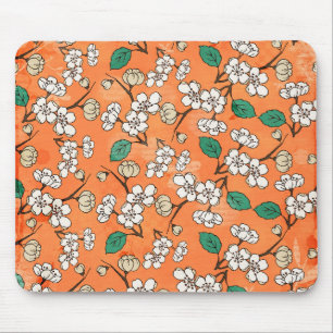 Mousepad Design Branco Floral Laranja
