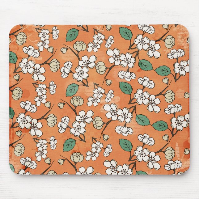Mousepad Design Branco Floral Laranja (Frente)