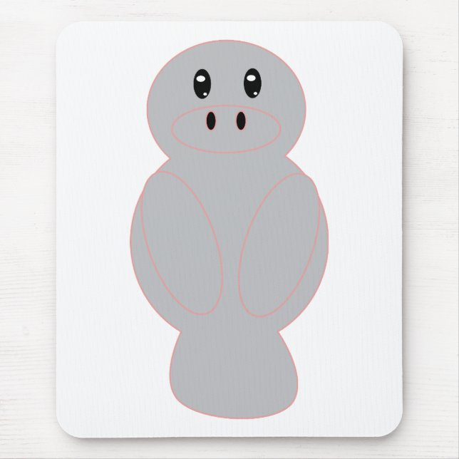 Mousepad Design Caprichoso de Peixe-Boi Cinza Fofo (Frente)