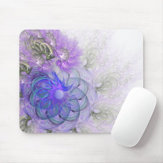Mousepad Design de Abstrato de Flor de Lacy Roxa e Azul (Com mouse)