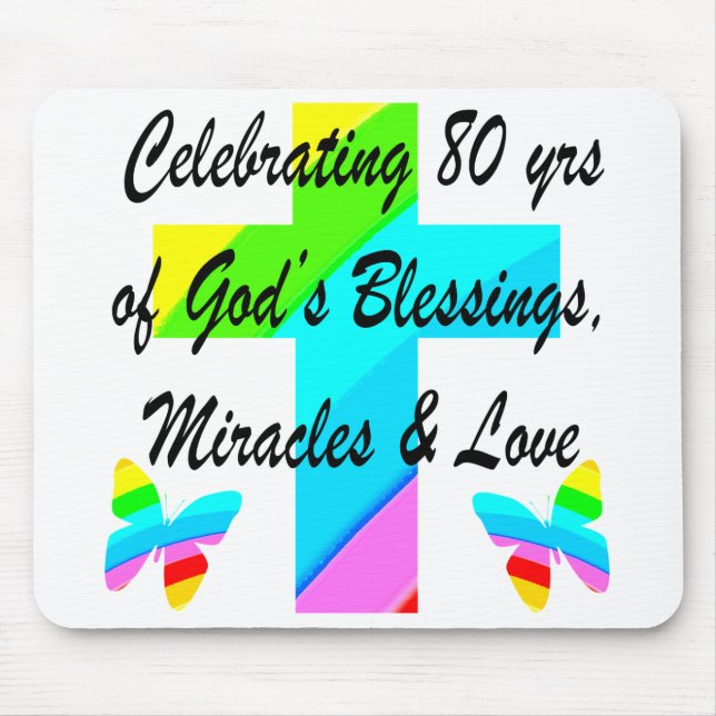 MOUSEPAD DESIGN DE ANIVERSÁRIO DE 80 PERSONALIZADO RELIGIOS (Frente)