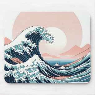 Mousepad Design de Arte Onda Japonesa Minimalista Pastel
