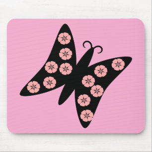 Mousepad Design de Borboleta Preta e Rosa