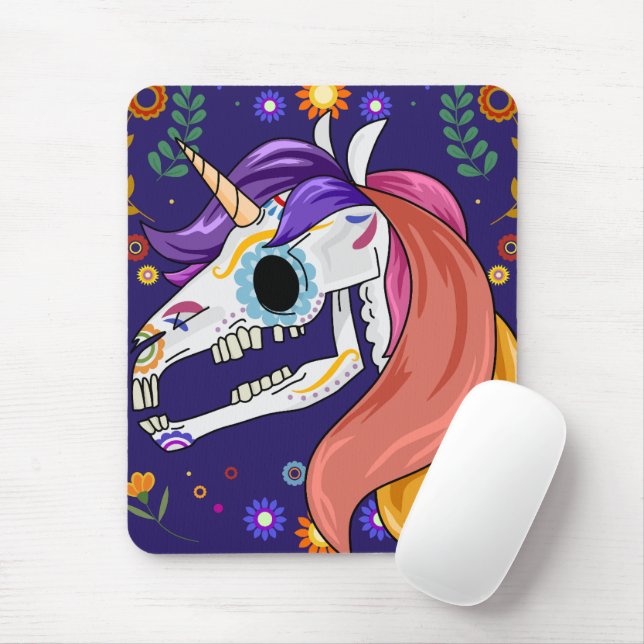 Mousepad Design de Cabeça de Esqueleto Unicórnio Resistente (Com mouse)
