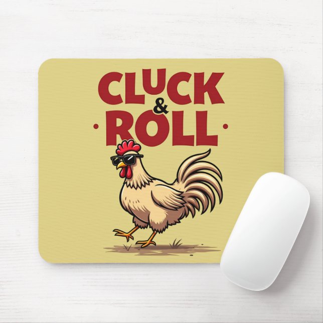 Mousepad Design de Cartoon Legal "Cluck & Roll" engraçado (Com mouse)