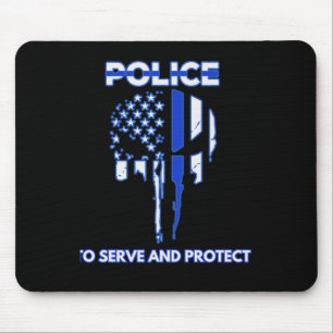Mousepad Design de Caveira da Polícia com Linha Azul