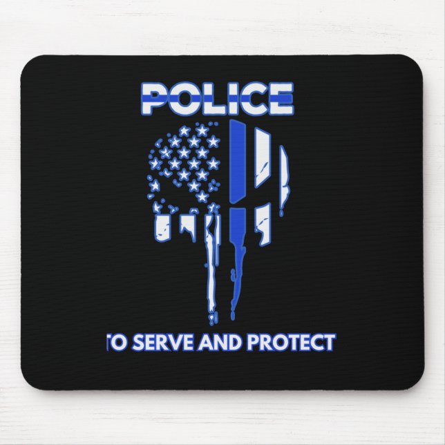 Mousepad Design de Caveira da Polícia com Linha Azul (Frente)