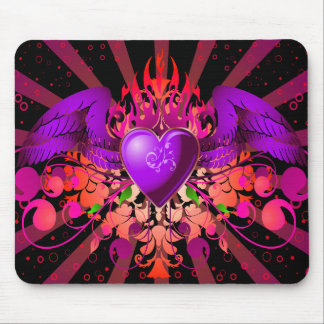 Mousepad Design de Coração Asas Roxo