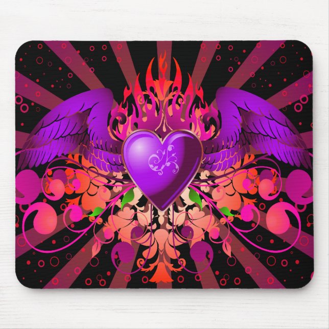 Mousepad Design de Coração Asas Roxo (Frente)