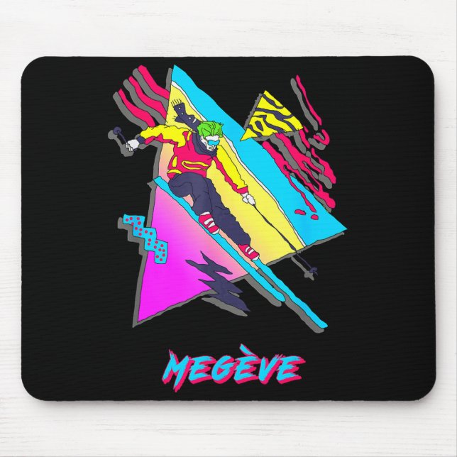 Mousepad Design de esqui estilo retrô Megeve com abstrato (Frente)