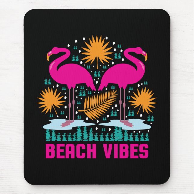 Mousepad Design de Flamingos Rosa Vibes de Praia (Frente)