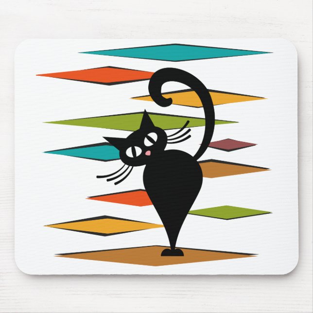 Mousepad design de gato preto meio século (Frente)