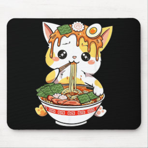 Mousepad Design de Gato Ramen Estilo Kawaii Engraçado Anime