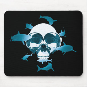 Mousepad Design de Gráfico de Tubarões e Caveira de Mergu