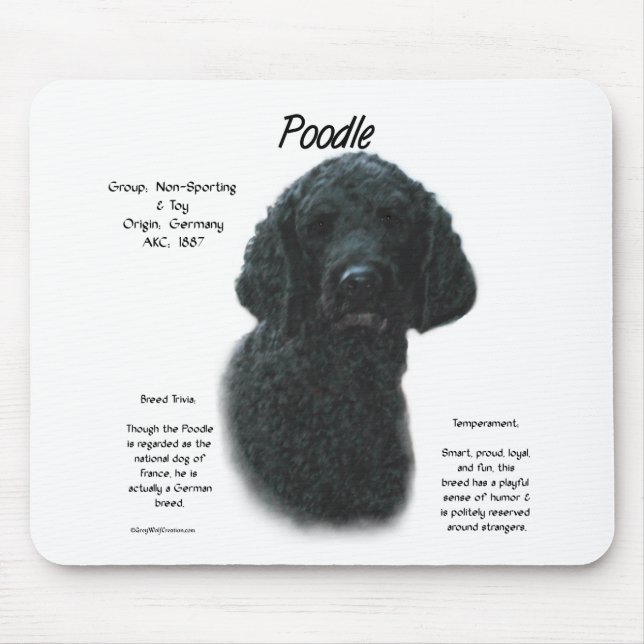 Mousepad Design de Histórico de Poodle (preto) (Frente)