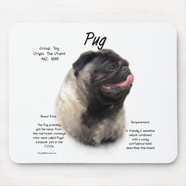 Mousepad Design de Histórico de Pug (Frente)