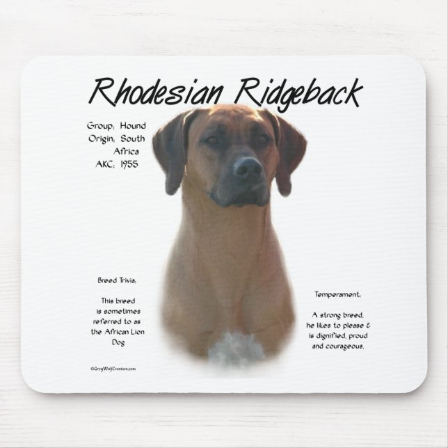 Mousepad Design de Histórico Ridgeback da Rodésia (Frente)
