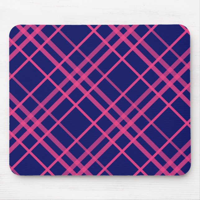 Mousepad Design de Listras Xadrez Rosa Sobre Azul (Frente)