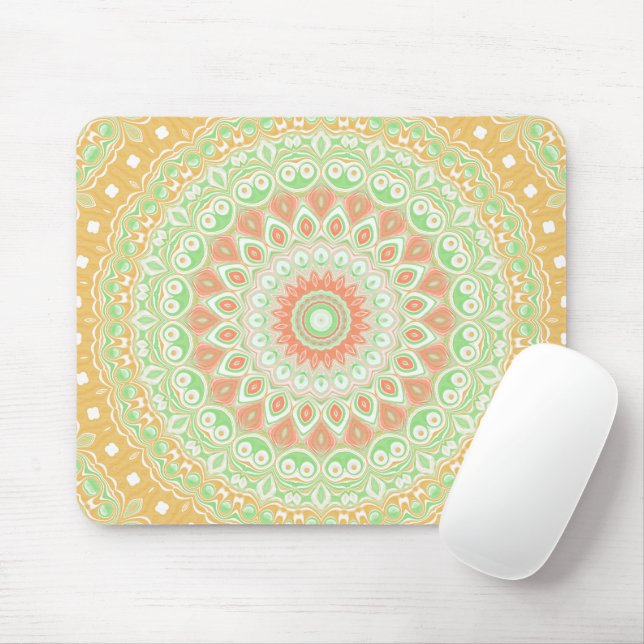 Mousepad Design de Mandala Amarelo e Verde de Verão (Com mouse)
