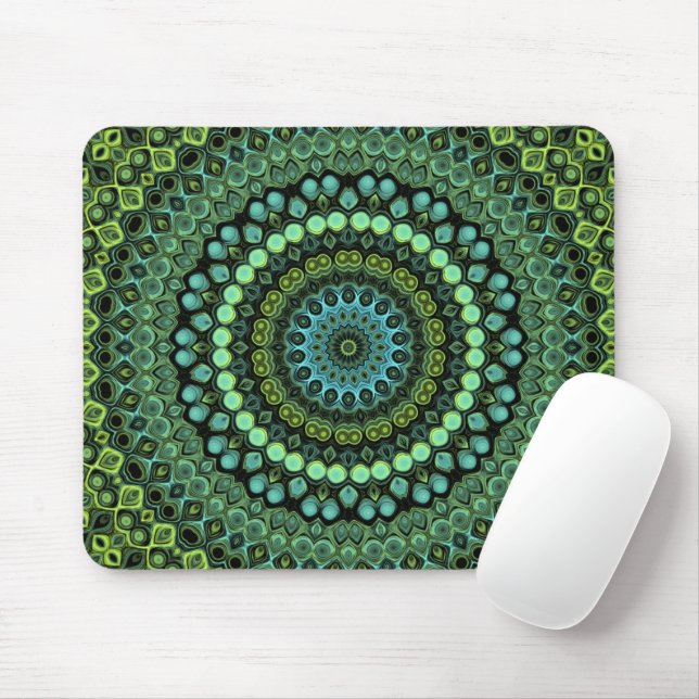 Mousepad Design de Mandala de Peacock Verde e Azul (Com mouse)