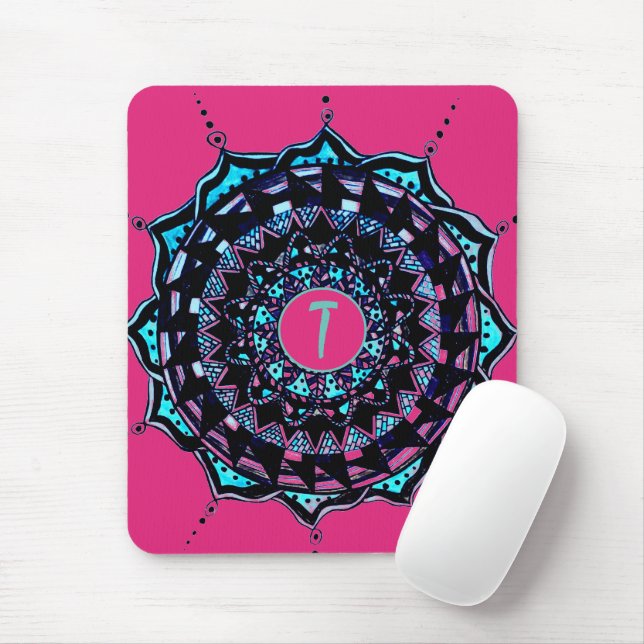 Mousepad Design de Mandala Inicial Personalizada (Com mouse)