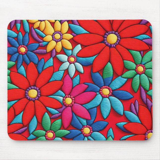Mousepad Design de margarida bordada (Frente)