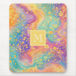 Mousepad Design de Monograma Floral Abstrato Moderno com Br