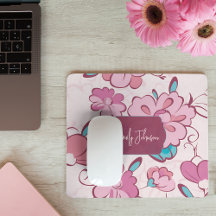 Design de Monograma Floral Rosa Claro Turquesa com