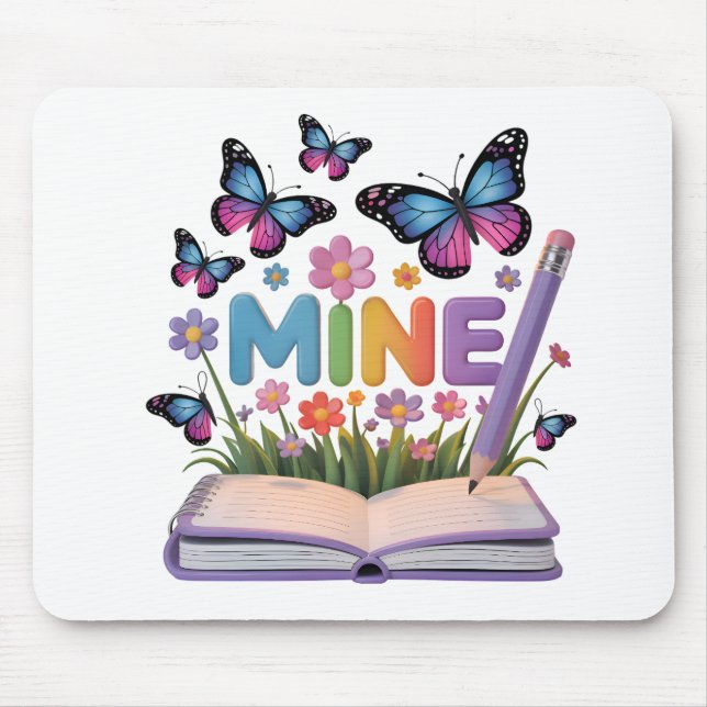 Mousepad design de notebook "MINE" Butterfly & Flowers (Frente)