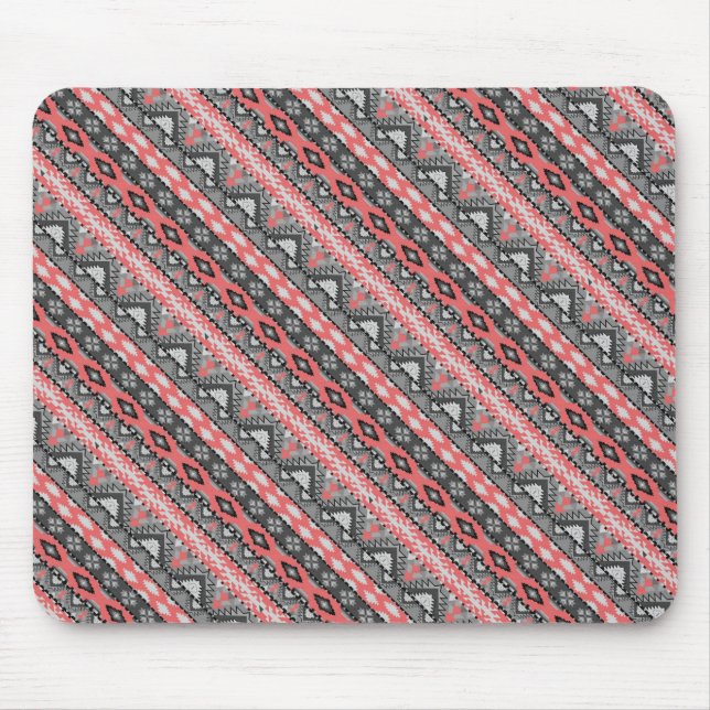 Mousepad Design de padrão aztec de cinza branca (Frente)