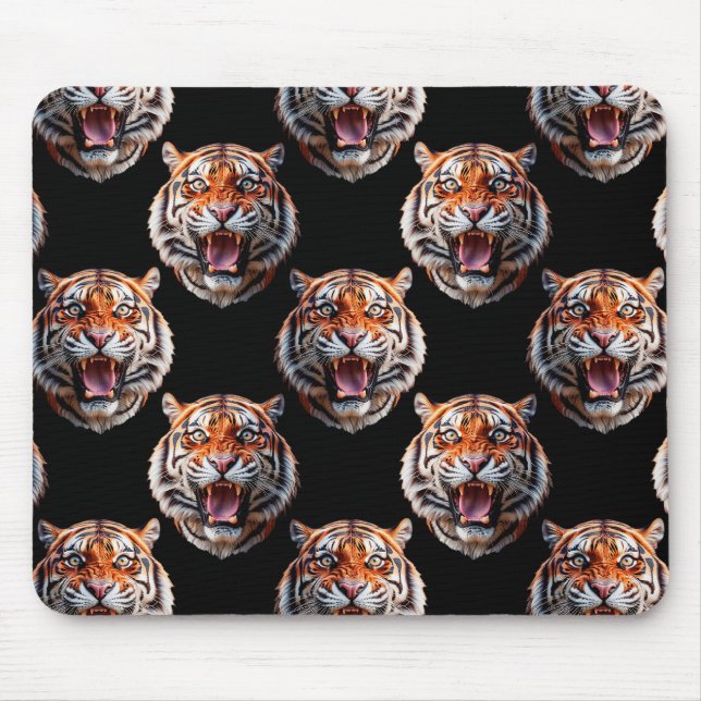 Mousepad Design de Padrão de Cabeça Tiger - Preto (Frente)